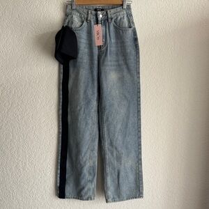 Micas Light Blue Jeans with Black Bow and Stripe